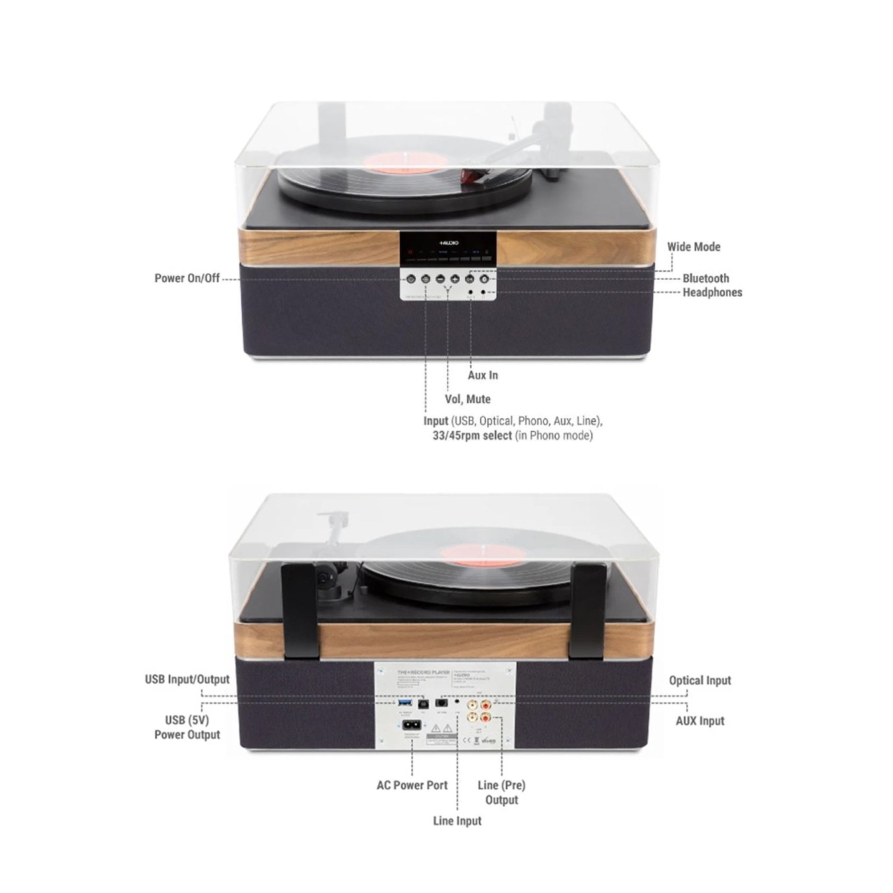 Plus Audio: The +Record Player Turntable + Integrated Audio System w/Bluetooth - Walnut